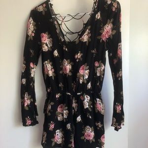 floral printed romper with tie up back